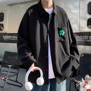 长袖衬衫男新款复古华夫格街头休闲衬衣潮CS0316-P40图片