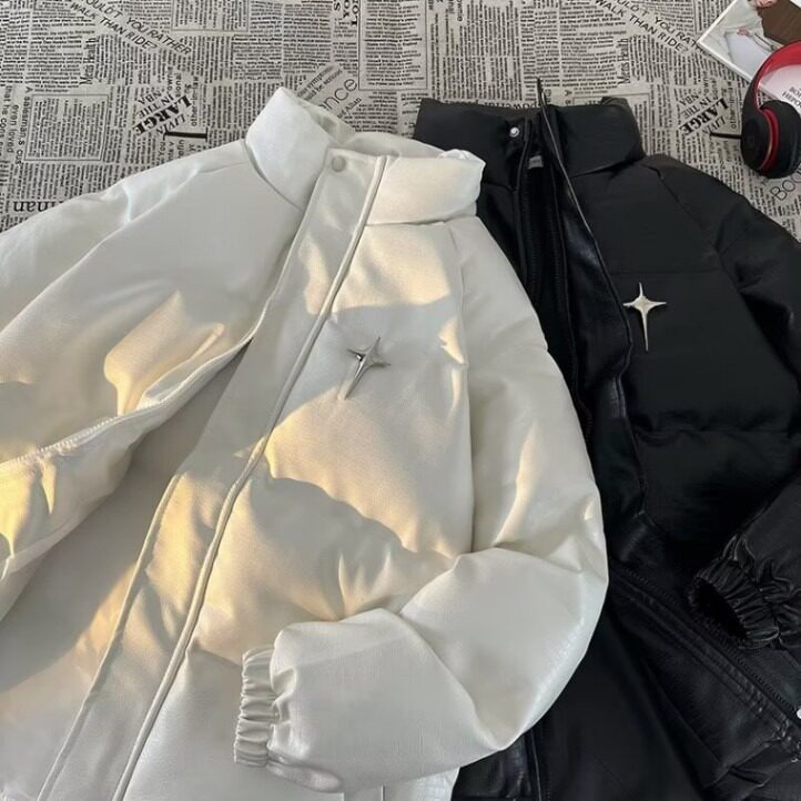pu皮棉服男2025冬季新款立领面包服潮牌加厚棉衣棉袄夹克外套，男装夹克，星座1013-1