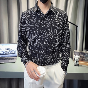 B216 CS8317 P55 2025秋装新款男印花长袖衬衫 社会风图片