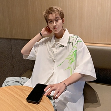 2026夏装潮男新中式印花盘扣短袖五分袖衬衫CS780/特P35白色3，男装衬衫，电商A094