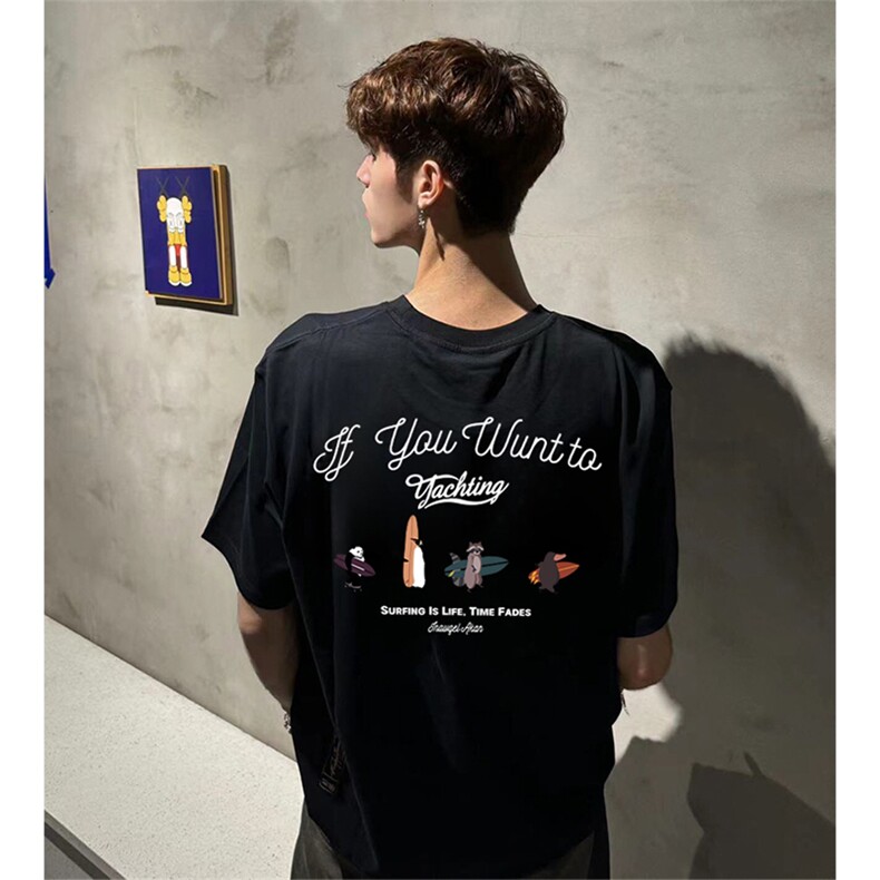 抖音得物供货现货210克宽松纯棉美式潮牌印花落肩袖纯棉T恤AT2127图片
