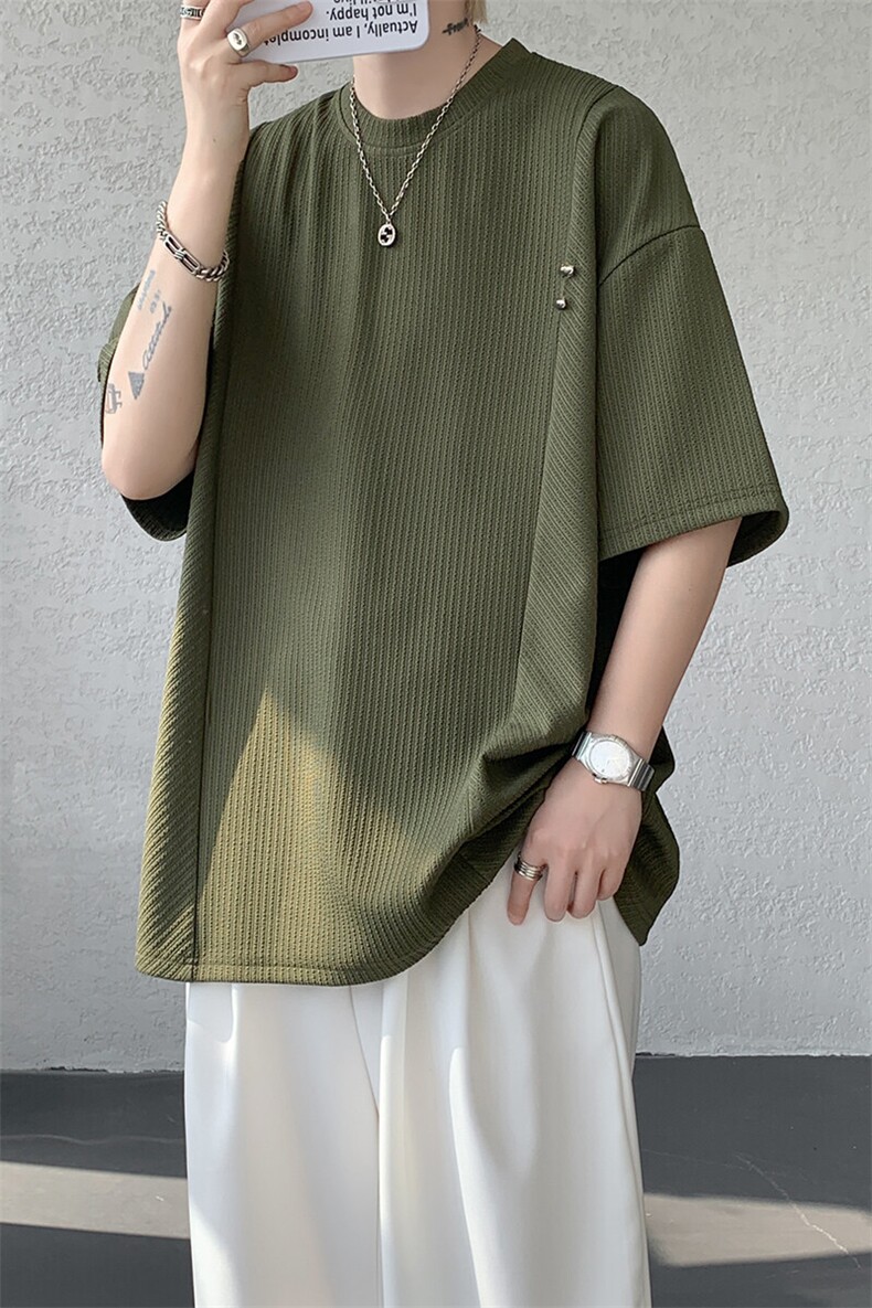 超大码金属标手工设计肌理感短袖T恤8XL-M垂感冰丝半袖DX1220/P38,男装T恤,电商B238