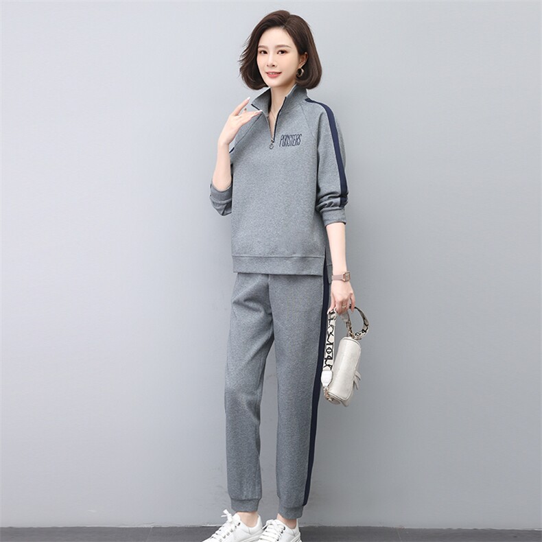 2024春秋季新款时尚优雅套头立领撞色卫衣两件套,女装套装/套裙,独衣靓