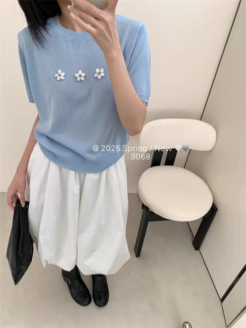 高档夏季新款t恤女短袖圆领宽松休闲正肩穿搭简约洋气小众ins,女装T恤,唐诺