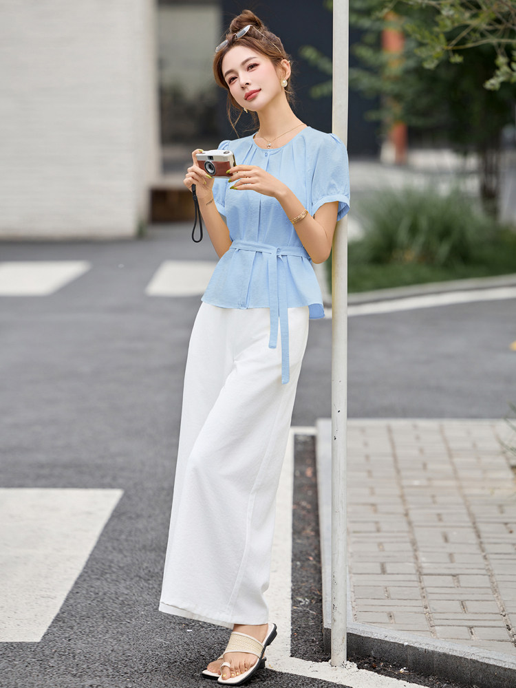 爆款时尚套装女2025夏装搭配一整套休闲轻薄小衫套装阔腿裤两件套,女装套装/套裙,意芙