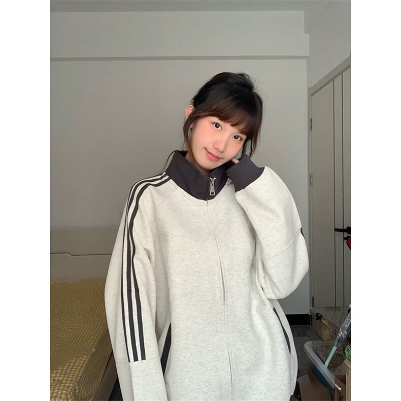 抖音得物高品质 美式高街重磅结构设计拼接织带立领卫衣外套 CM42图片