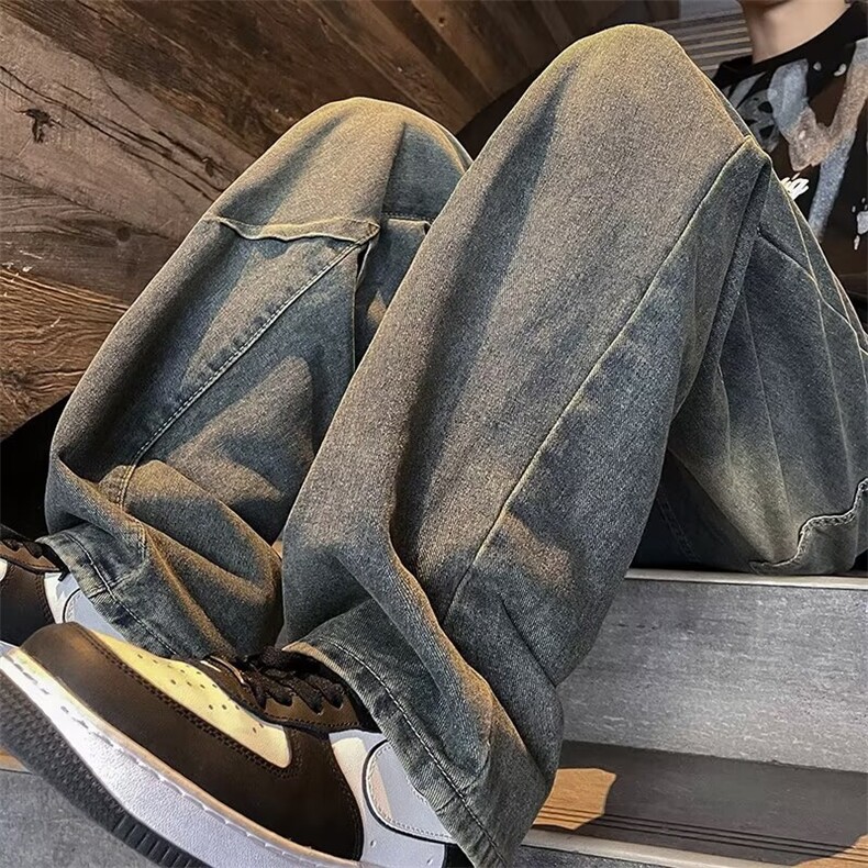 抖音2025春装牛仔裤宽松直筒百搭拖地休闲牛仔长裤男7260P45，男装牛仔裤，星座310B-1