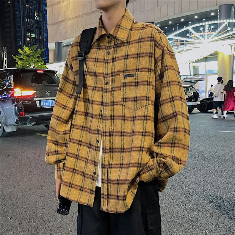 高品质秋款男长袖衬衫格子小贴标纯棉休闲外套CS86P40,男装衬衫,星座1013-1