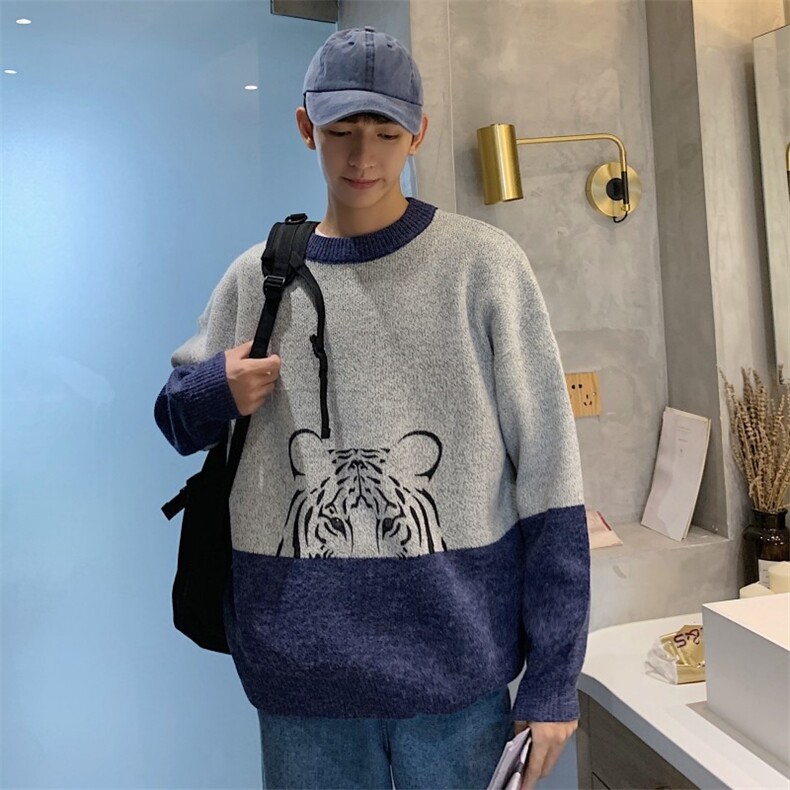 秋冬季港风小老虎针织衫外穿套头毛衣羊毛衫外套男M24-P70,男装针织衫/毛衣,电商D202