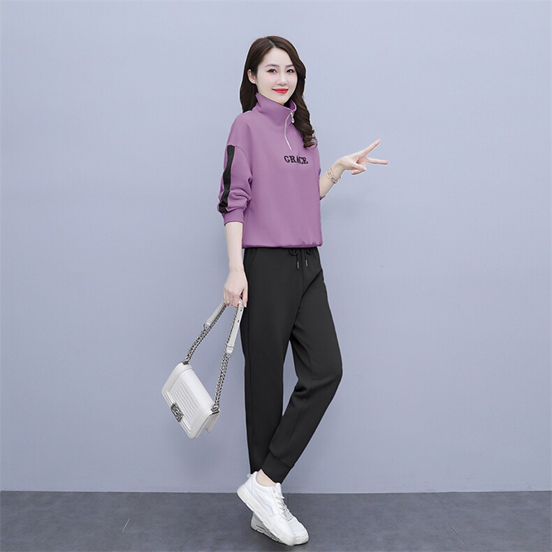 休闲运动套装女春秋装拼色卫衣套装裤高级感两件套时尚气质,商品下架区,曼慕纤衣