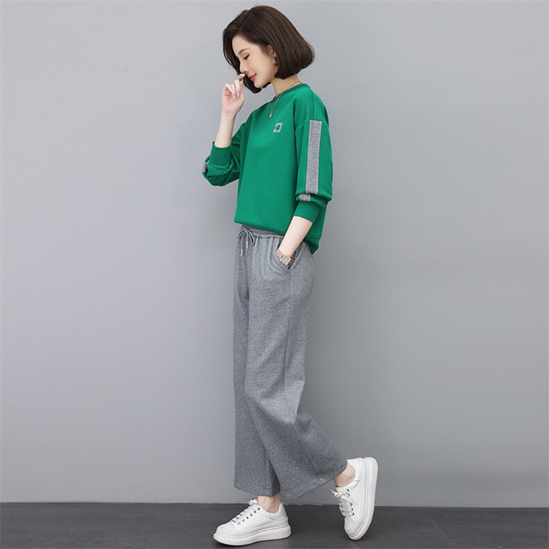时尚休闲两件套女宽松显瘦运动套装百搭舒适长袖卫衣阔腿裤秋季新款,女装套装/套裙,依恋蒂丝