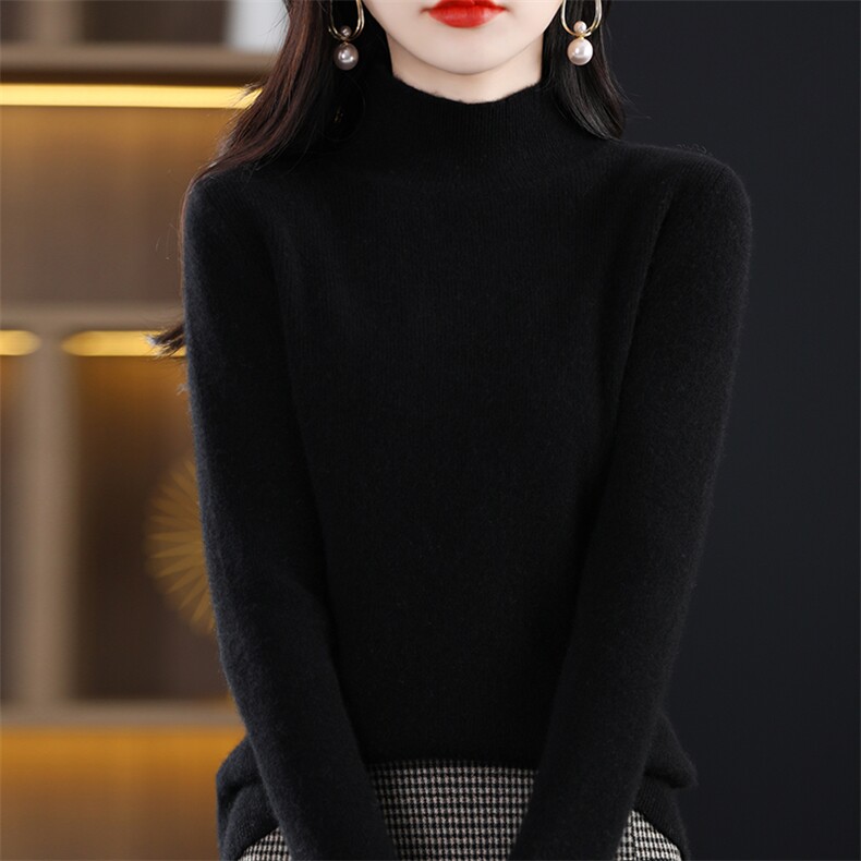 时尚百搭半高领针织衫女秋冬季新款修身显瘦长袖打底衫毛衣外套,针织衫/毛衣,思牵羊绒