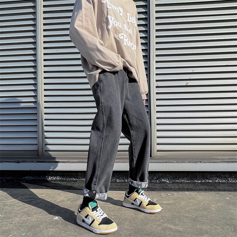 牛仔裤直筒宽松长裤高街ins冬季休闲裤N9008P40,男装牛仔裤,星座1116-2