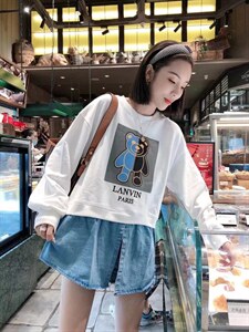 牛仔拼接款卫衣,女装卫衣/绒衫,一杭