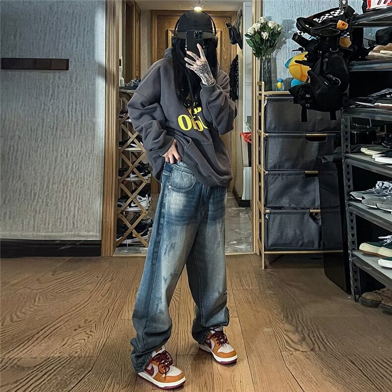 拖地牛仔裤男秋季新款复古老爹裤XK8009P40,男装牛仔裤,星座1116-2