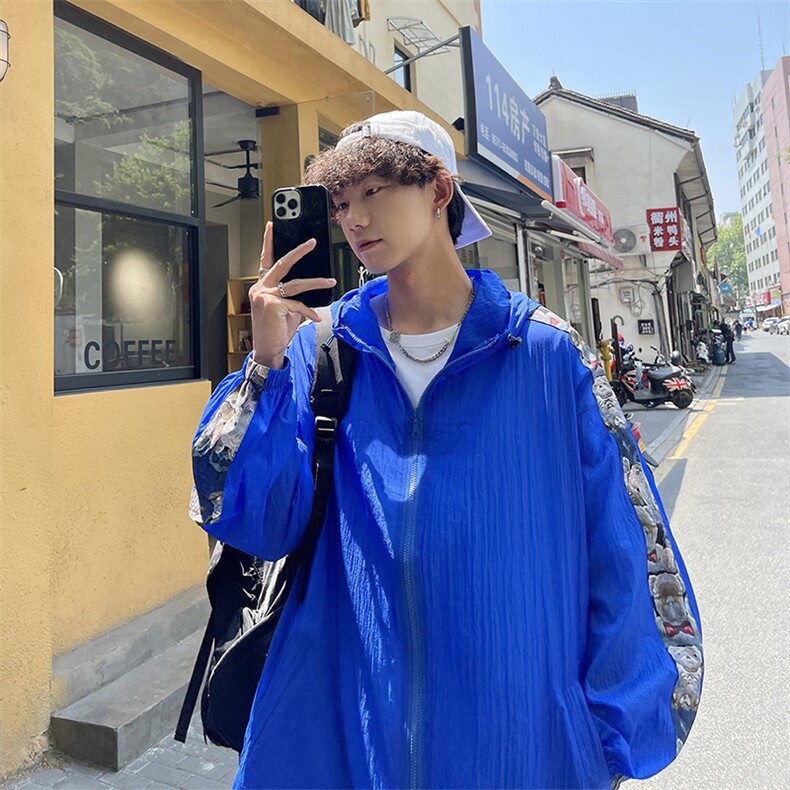 港风冰丝防晒衣薄款克莱因蓝外套户外休闲潮牌防晒服FS7765P38,男装夹克,星座227-7