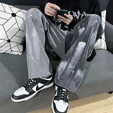 高街扎染裤子男秋季ins宽松垂感拖地休闲裤百搭阔腿裤男N0135-P45,男装牛仔裤,星座1008-1