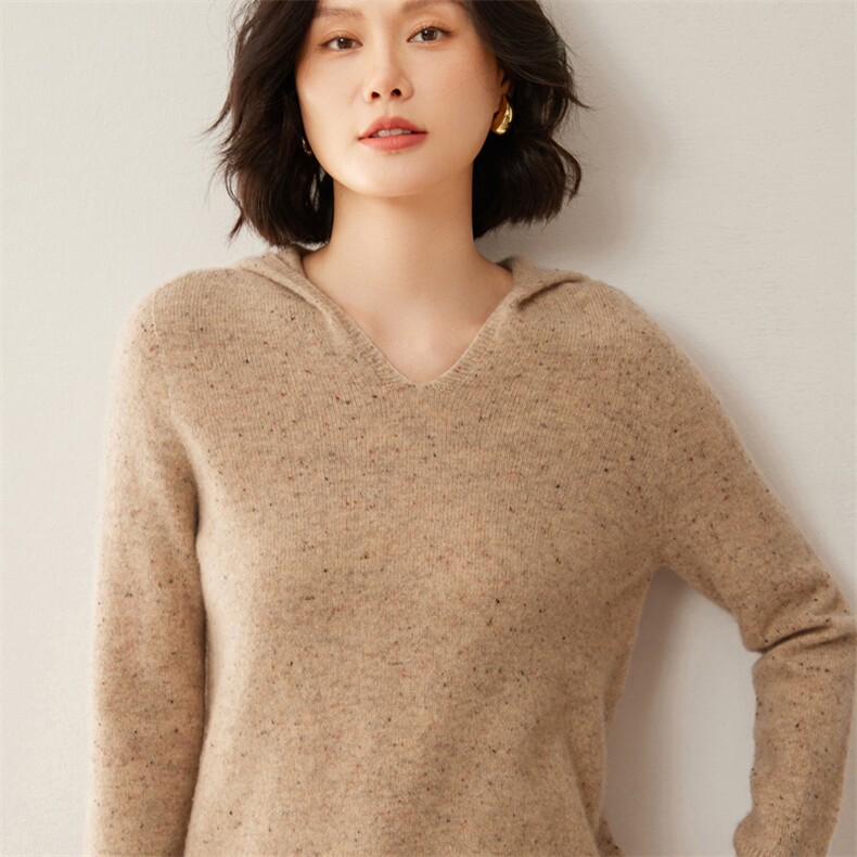 秋冬新款一线成衣100羊毛衫女连帽点子纱帽衫套头毛衣针织打底衫,女装羊毛衫,昭美羊绒