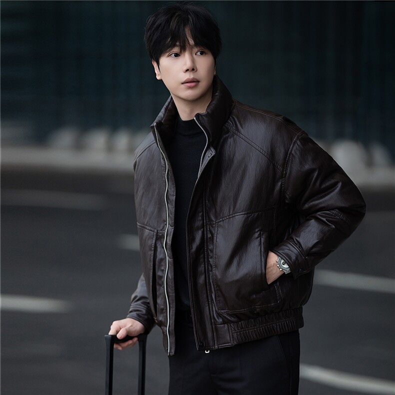 标50绒街拍皮羽绒服男士立领短款外套8529-P235(控券后318)，男装羽绒服，电商B338