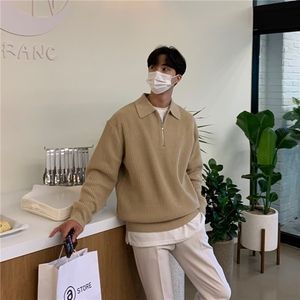 M27-P47 美式复古半拉链针织衫男宽松落肩长袖毛衣cityboy线衣图片