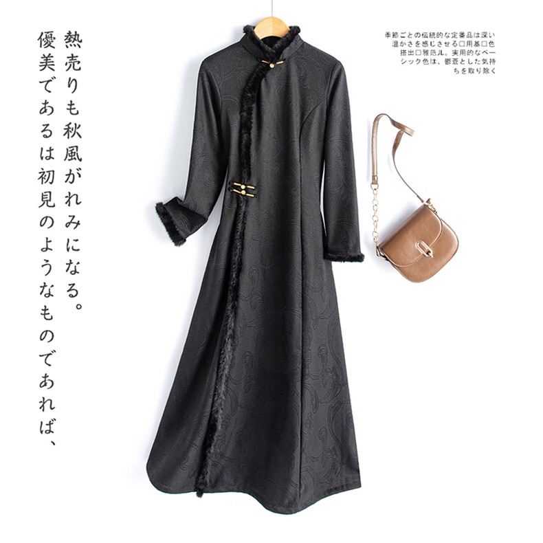 水衣源8109款冬季加厚弹力绒打底提花旗袍裙，女装汉服/婚纱/旗袍/礼服，水衣源