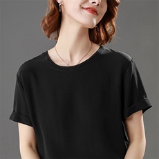 夏季新款时尚简约纯色圆领短袖女上衣宽松显瘦百搭休闲T恤衫，女装T恤，澳冬特羊绒