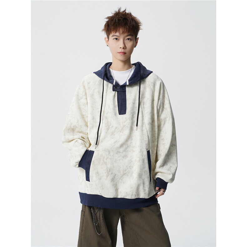 现货 WY10158-特P55 加绒TP60 连帽撞色解构拼接宽松大码卫衣外套图片