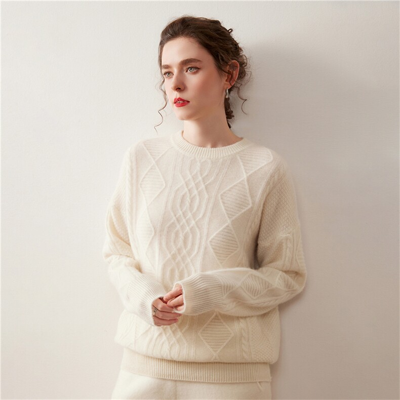 秋冬新款纯色圆领针织套头上衣时尚百搭，女装羊绒衫，绒盛美羊绒