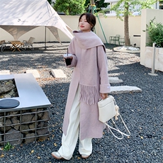 现货手工缝制70羊毛双面呢大衣配围巾210-651-P270-K398，女装双面呢大衣，韩蜜菓