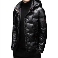 中年男脱卸帽亮面羽绒服男冬装外套白鸭绒爸爸装上衣XXH2065-P280图片