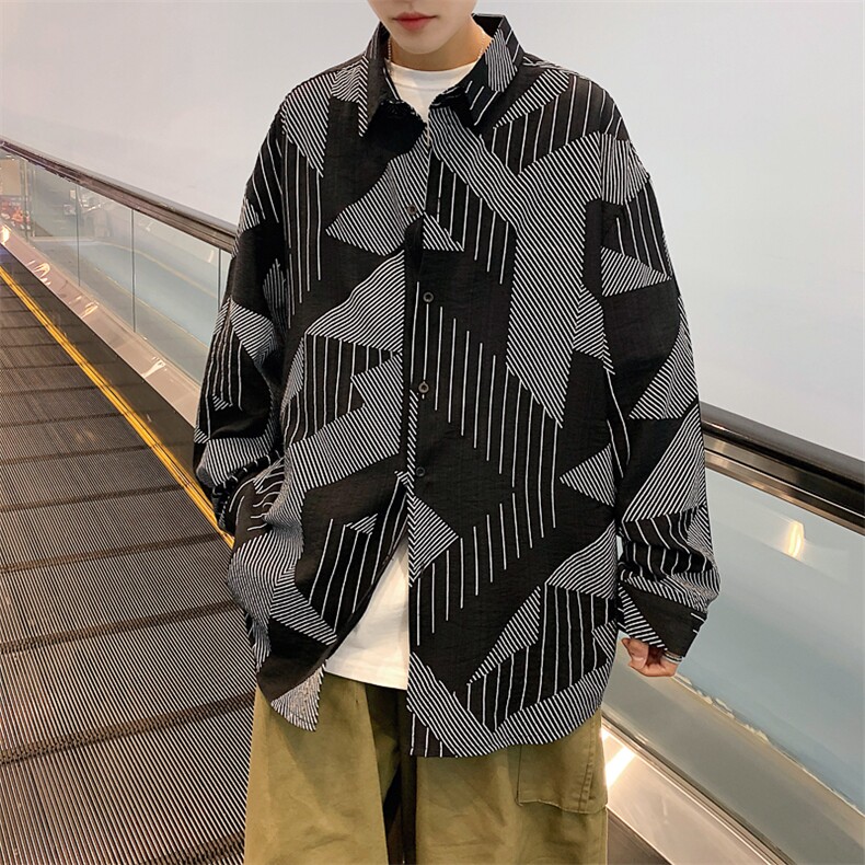 早秋宽松休闲印花衬衫男潮流/A338-1KD12P40,男装衬衫,电商D325