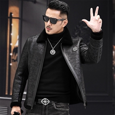 2023新款皮毛一体皮衣男羊毛外套商务休闲男装短款翻领P650，男装皮衣，电商B360