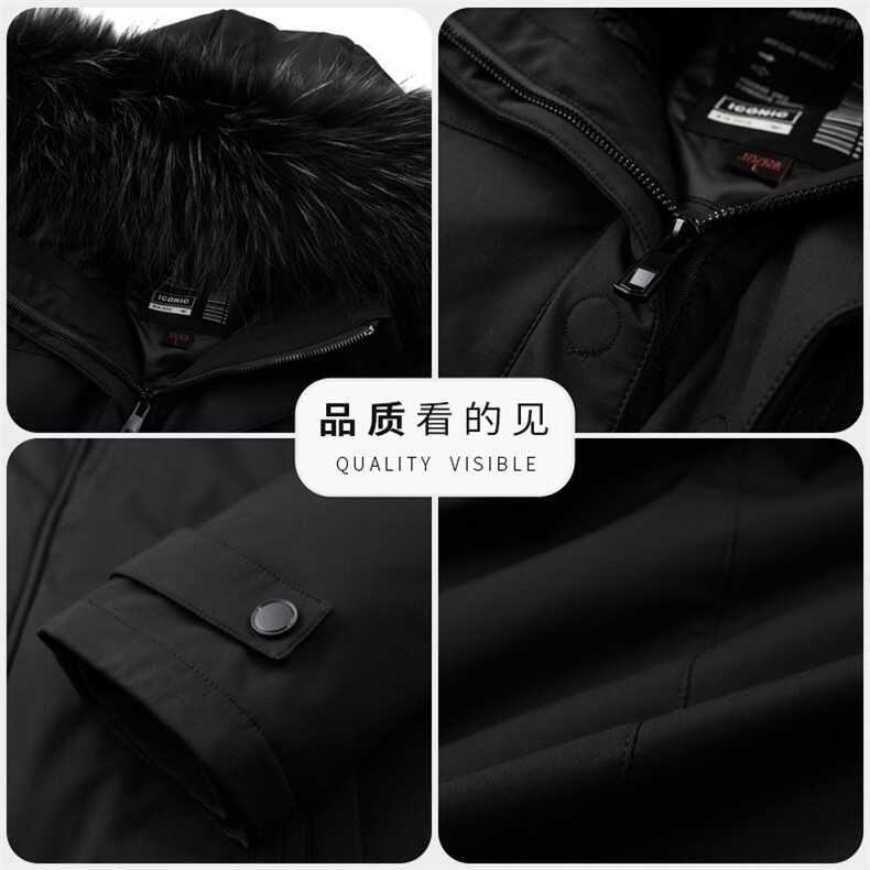 2023中老年男士狐狸毛领羽绒服中长款爸爸冬装外套男中年人防寒服,男装羽绒服,电商B212（原钱塘6029）
