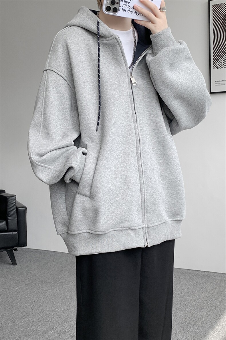 8XL-M秋连帽卫衣男宽松休闲纯色拉链开衫外套拼色帽衫运动WY27P65,女装短外套,电商D206-1