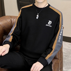 秋冬男士休闲时尚圆领60棉拼接套头卫衣打底衫X318-P47-加绒P52，男装T恤，星座310B-3