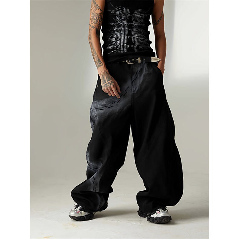 黑色休闲裤女春季新款辣妹百搭低腰垂感西装长裤宽松阔腿拖地裤子，男装西服套装，星座1210-1