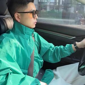 绿松石色格纹立领防晒服男夏季新款50UPF+速干透气凉感薄款上衣图片