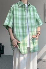 8XL-M格子短袖衬衫男夏季薄款DK制服衬衣JK学院风半袖外套DC28004，男装T恤，电商B312