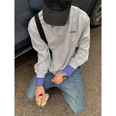 春秋小众设计感格子翻领拼接假两件POLO衫男宽松长袖上衣W07，男装夹克，星座1116A（原606A-3）