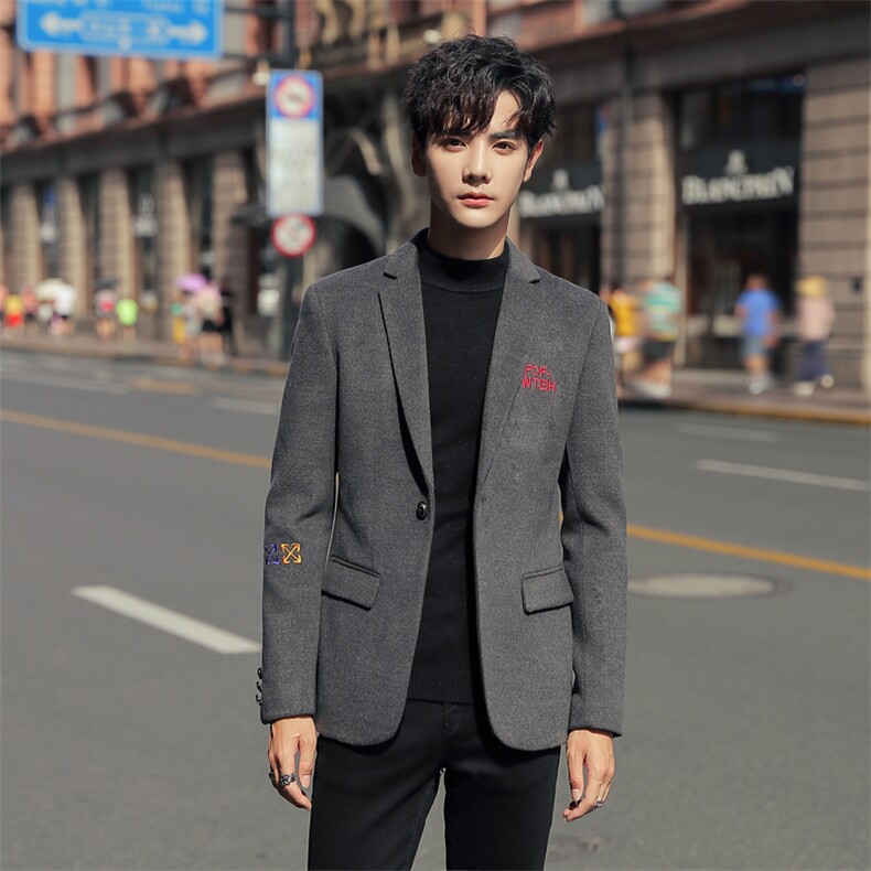 秋冬西装领男毛呢外套社会小伙店主风毛呢夹克青春N7601-P120图片