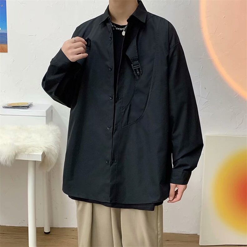 秋新款韩版港风叠穿插扣不规则衬衫男设计感个性衬衣CS031P35,男装衬衫,星座1116-2