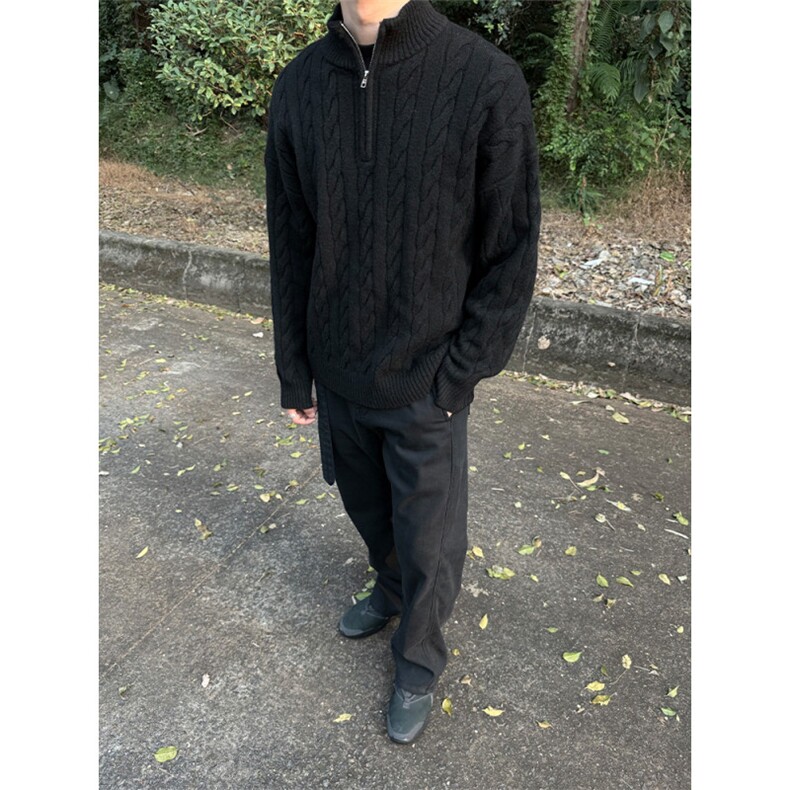 网图半高领毛衣男秋冬季美式麻花粗纹半拉链设计针织打底衫特P58,男装针织衫/毛衣,电商C306-1