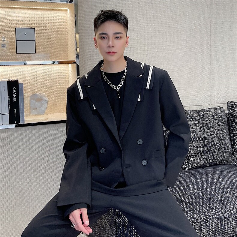 青年休闲炸街西服潮流设计感外套上衣男A345-1822-P135，男装西服，电商A345