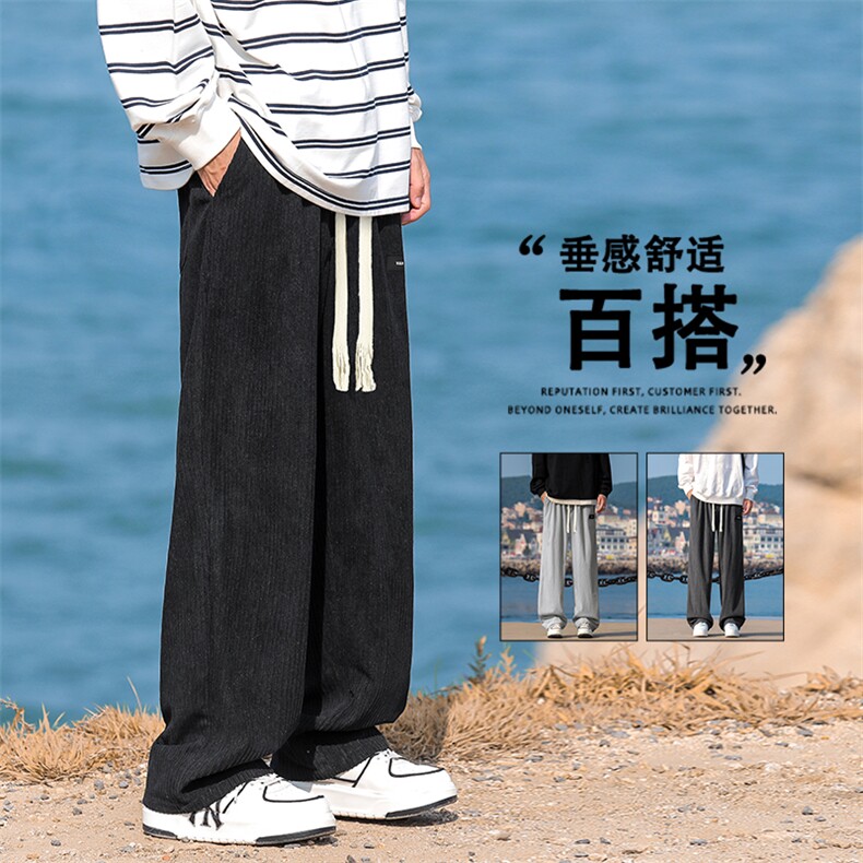 美式高街灯芯绒裤子新款潮牌直筒阔腿宽松垂感休闲裤1098-特批-37图片