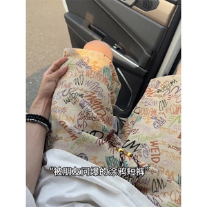 网图慎用 美式复古涂鸦满印夏季夏威夷cleanfit短裤男 DK2530 P25图片