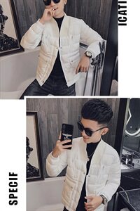 冬季社会小伙痞帅修身毛线领厚棉衣休闲棉服外套M7257-P128控165图片