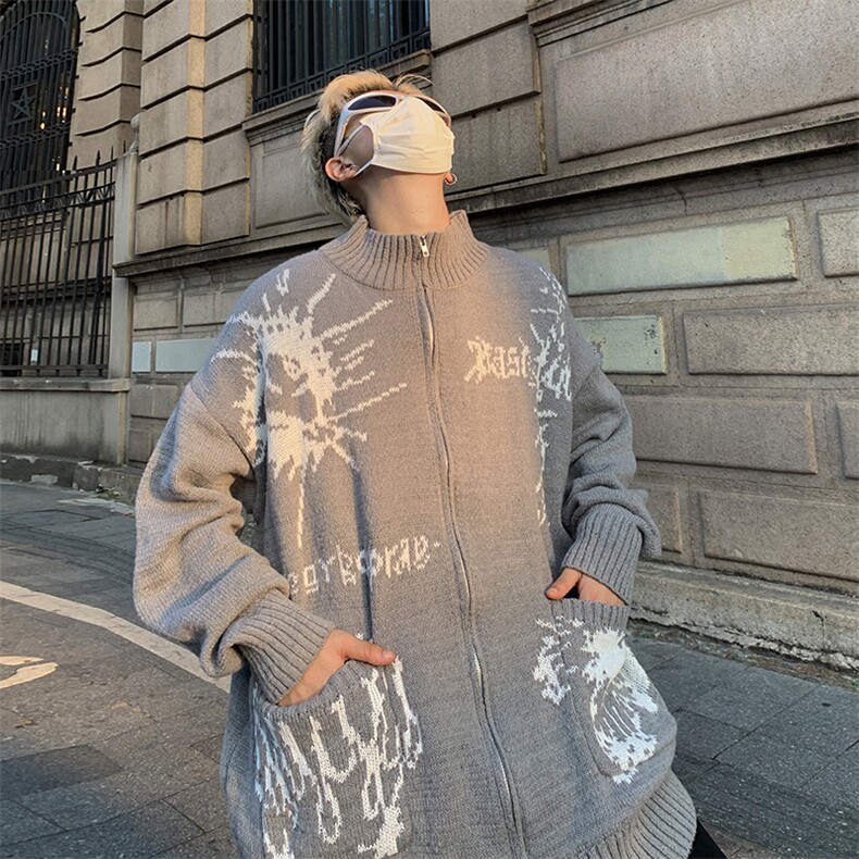 美式复古提花开衫毛衣外套男女慵懒高级感cleanfit针织衫MF09P60,男装针织衫/毛衣,电商D256