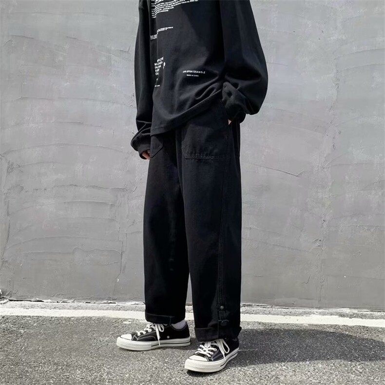 阔腿裤男ins街头潮流宽松直筒牛仔裤潮牌复古卷边牛仔裤k32-p40，男装牛仔裤，星座1008-2