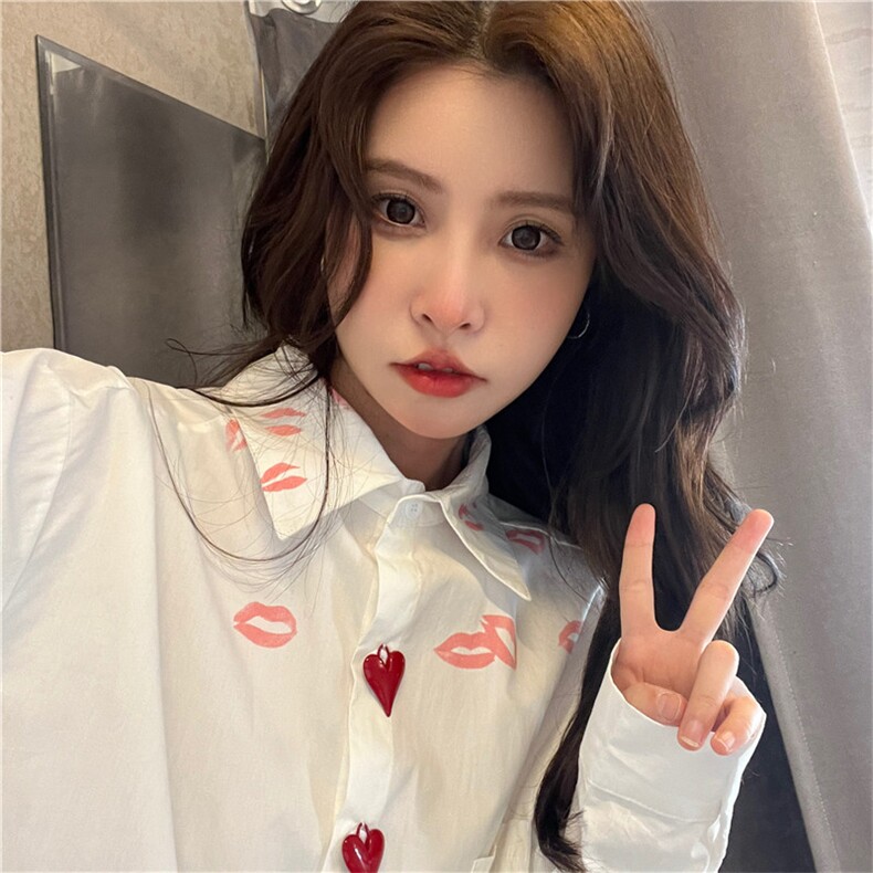 TC694-P45设计感小众唇印白色衬衫女2025春季新款气质上衣，女装衬衫，星座617A-2