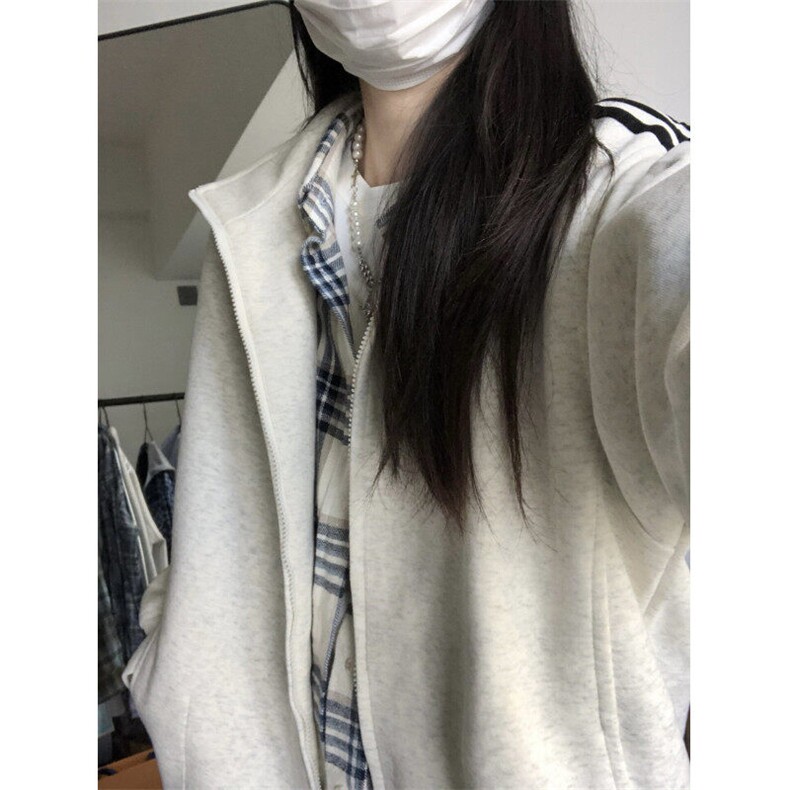 CW35HH-特P43三条杠花灰色外套男高级感痞帅立领卫衣夹克,男装夹克,星座1007（原301D）
